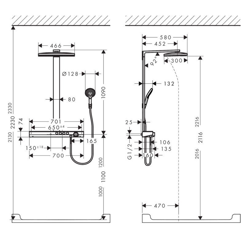 Фото Душевая стойка с термостатом hansgrohe Showerpipe 460 3jet EcoSmart 27029400 9 л/мин белый хром