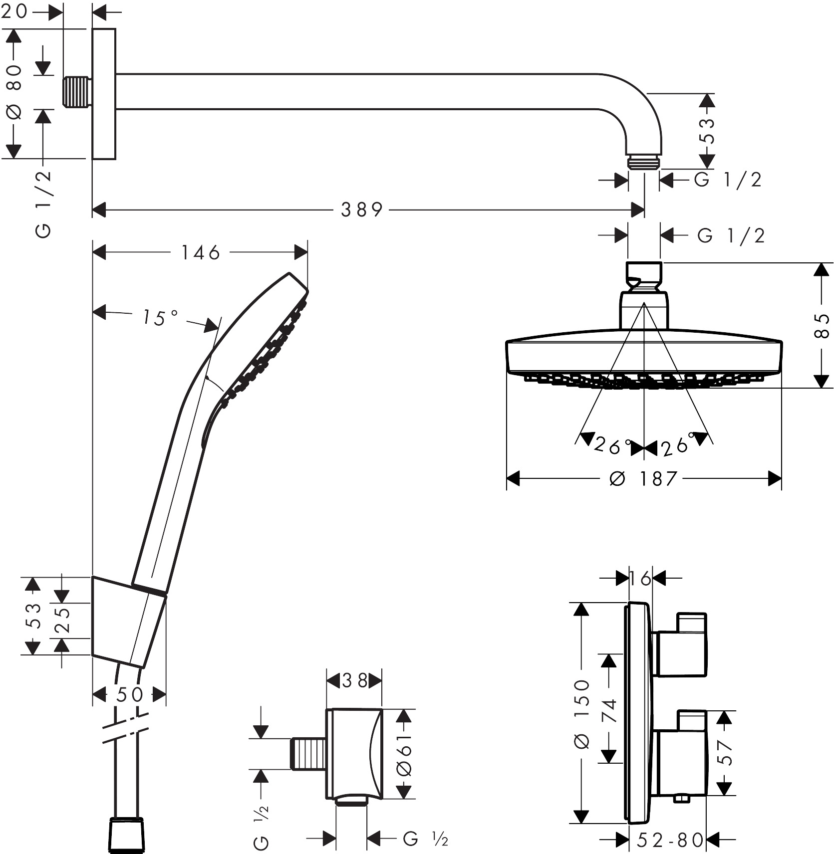 Фото Душевой комплект hansgrohe Croma Select S 27295000