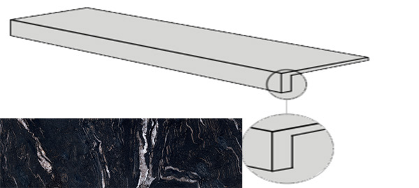 Фото Фронтальная ступень SENSI GEMS GRAD.TOP TITANIUM BLACK LUX+ (PF60005659) 32x120x4.5x2 от ABK Ceramiche
