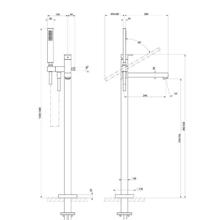 Фото Смеситель для ванны Gessi Rettangolo 24961#706 черный матовый