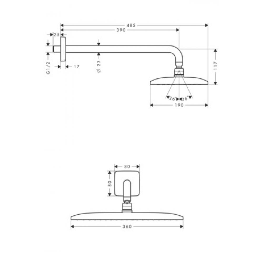 Фото Верхний душ hansgrohe Raindanc 360 1jet EcoSmart 26605000 9 л/мин с держателем хром
