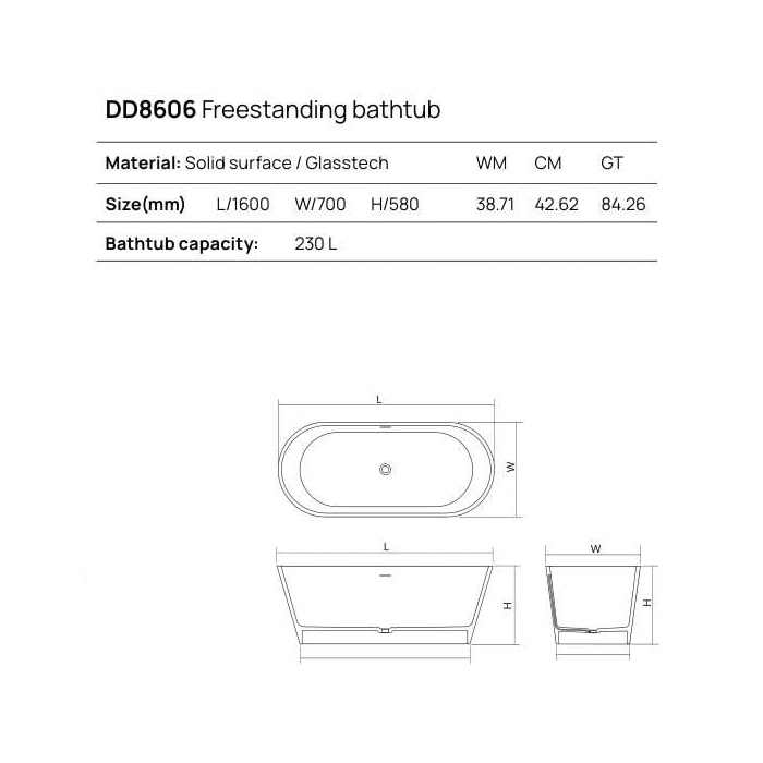 Фото Отдельностоящая ванна Dea Design Shadow 160х70х58 DD8606 1600 R1 sunset