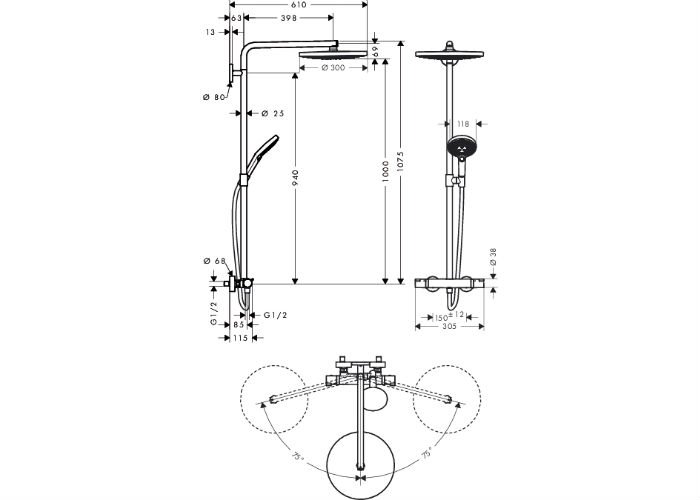 Фото Душевая стойка hansgrohe Raindance Select 300 2jet Showerpipe 27133400