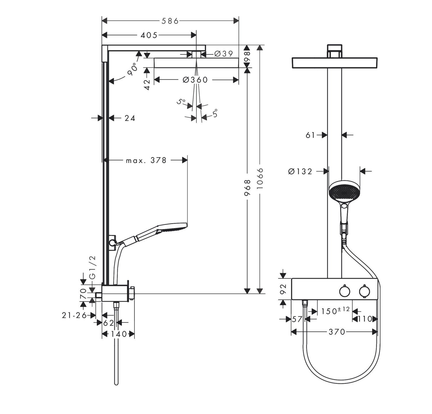 Фото Душевая стойка hansgrohe Rainfinity Showerpipe 26853700 с термостатом белая матовая
