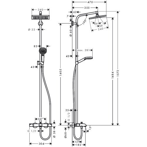 Фото Душевая стойка hansgrohe Crometta E 240 1jet Showerpipe 27298000