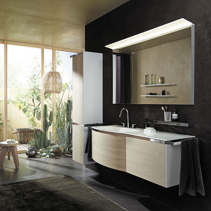 Фото Тумба с раковиной Burgbad Yso 158 SFAD141 L F2184 K0387 C0001*1 аутентичный дуб/белый глянцевый