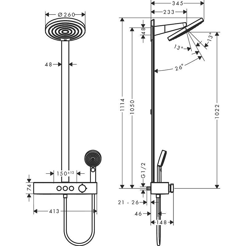 Фото Душевая стойка hansgrohe Pulsify Select 24240670 черный матовый