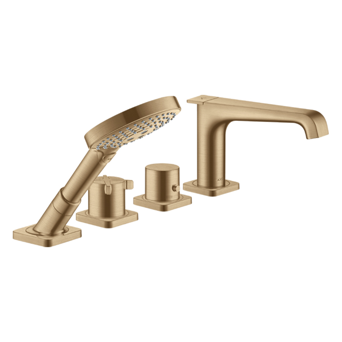 Фото Термостатический смеситель на борт ванны Axor Citterio E 36410140 с душевым гарнитуром шлифованная бронза