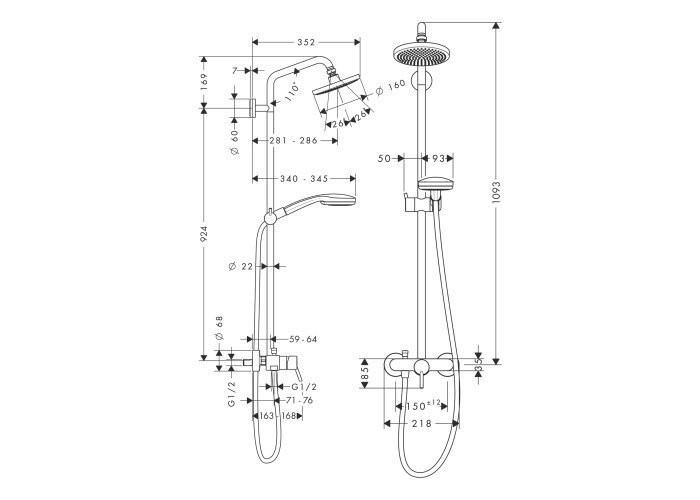 Фото Душевая система hansgrohe Croma 100 Showerpipe 27154000