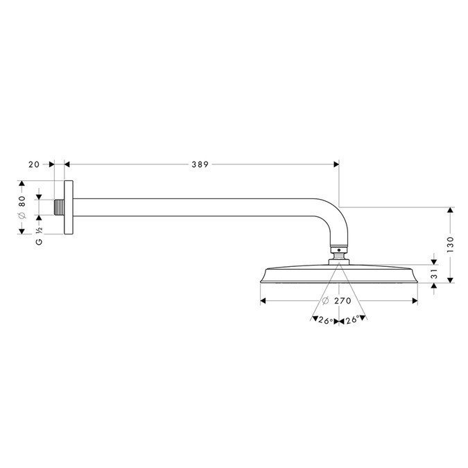 Фото Верхний душ hansgrohe Raindance Classic 1jet 27424090 с держателем