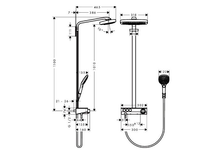 Фото Душевая стойка hansgrohe Raindance Select E 300 3jet Showerpipe 27127400