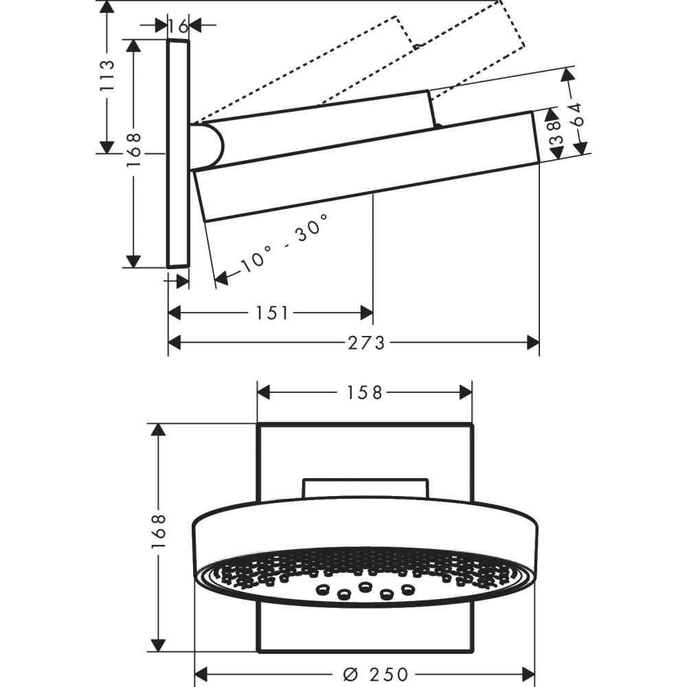 Фото Верхний душ hansgrohe Rainfinity 250 3jet 26232700 с настенным разъемом