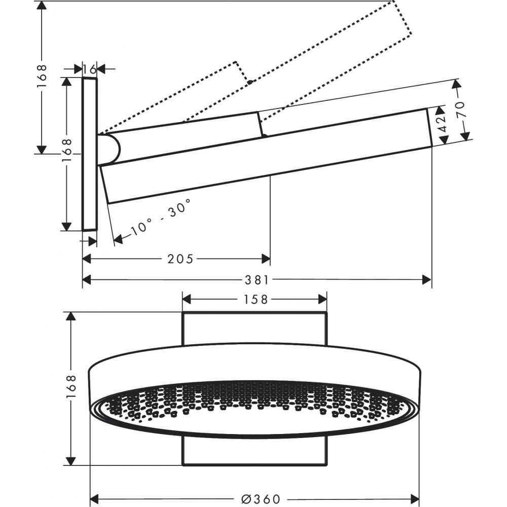 Фото Верхний душ hansgrohe Rainfinity 360 1jet 26230700 с настенным разъемом