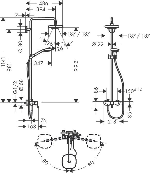 Фото Душевая стойка hansgrohe Croma Select E 180 2jet Showerpipe 27258400