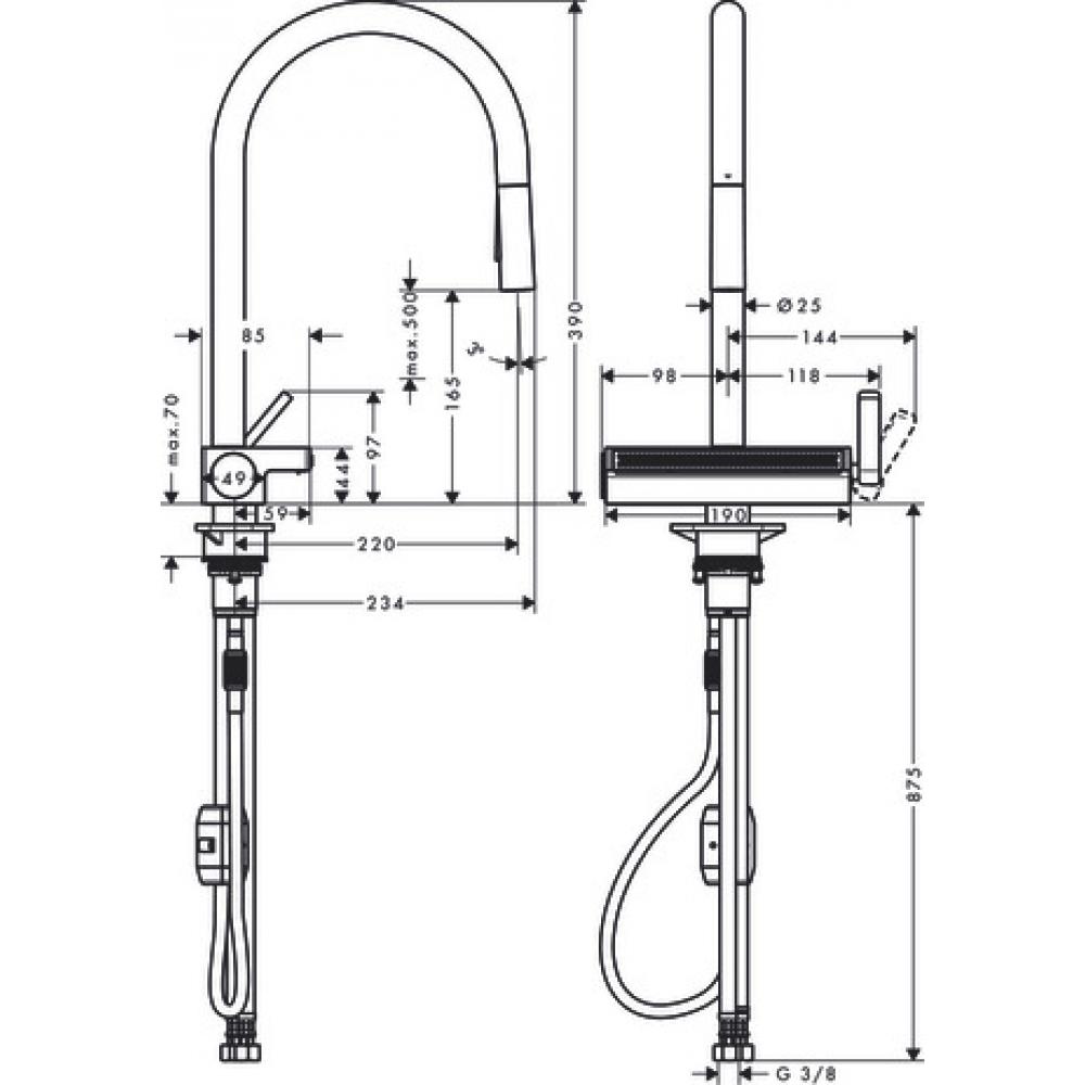 Фото Смеситель для кухни hansgrohe Aquno Select M81, 170, 3jet 73837670 с вытяжным душем матовый черный