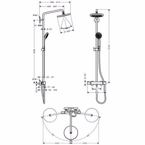 Фото Душевая система hansgrohe Croma 220 Showerpipe 27185000
