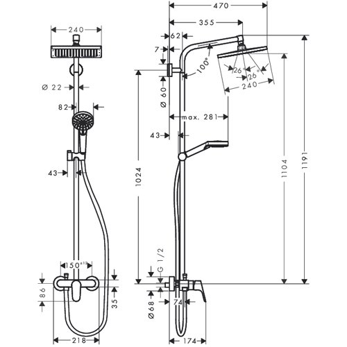 Фото Душевая стойка hansgrohe Crometta E 240 1jet Showerpipe 27284000