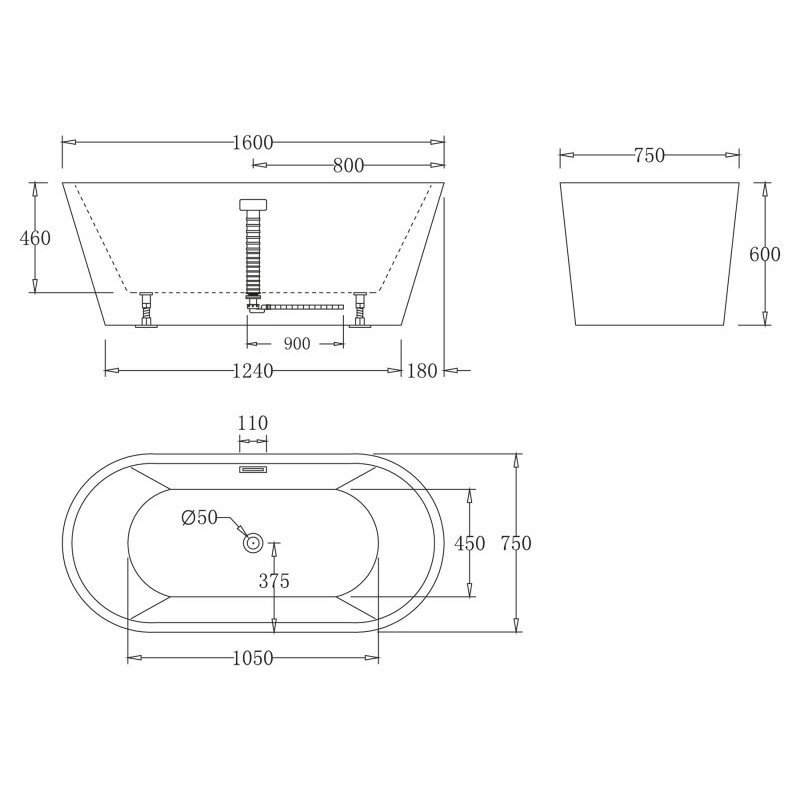Фото Акриловая ванна BelBagno 160x75x60 BB71-1600
