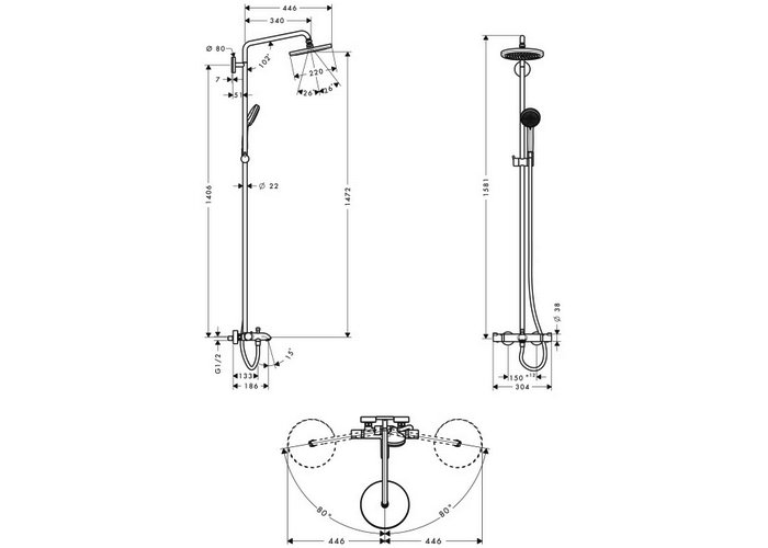 Фото Душевая система hansgrohe Croma 220 Showerpipe 27223000