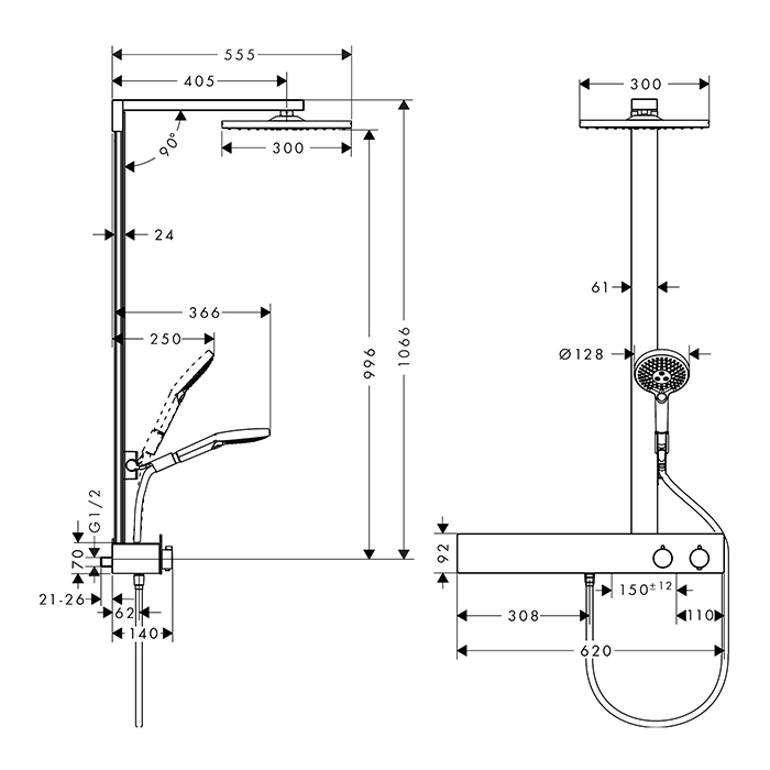 Фото Душевая стойка Hansgrohe Raindance E 300 27364000 с термостатом