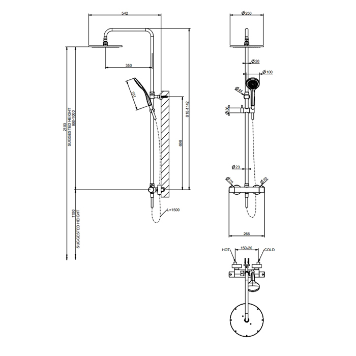 Фото Душевая стойка Gessi Minimalistic Shower 35175#246 золото