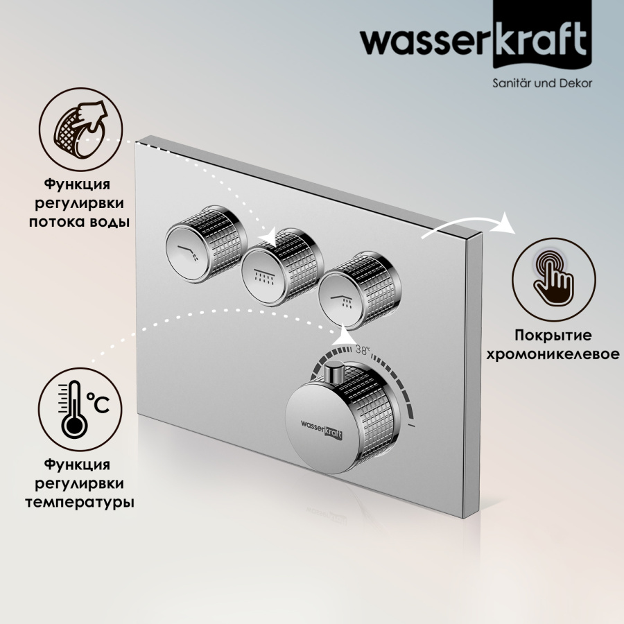 Фото Душевой комплект WasserKRAFT Dinkel A5858.090.118.271.010.137.091 Thermo с термостатом