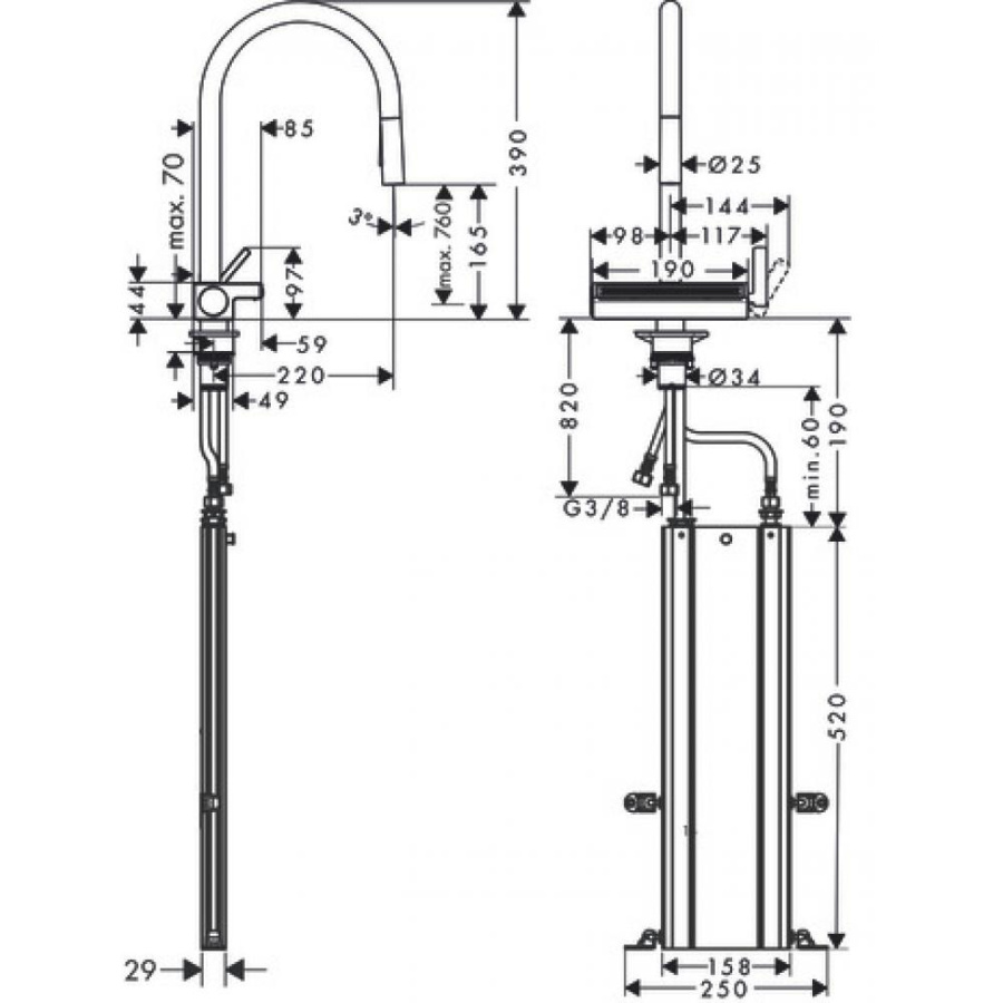 Фото Смеситель для кухни hansgrohe Aquno Select M81, 170, 3jet, sBox 73831670 с вытяжным душем, матовый черный