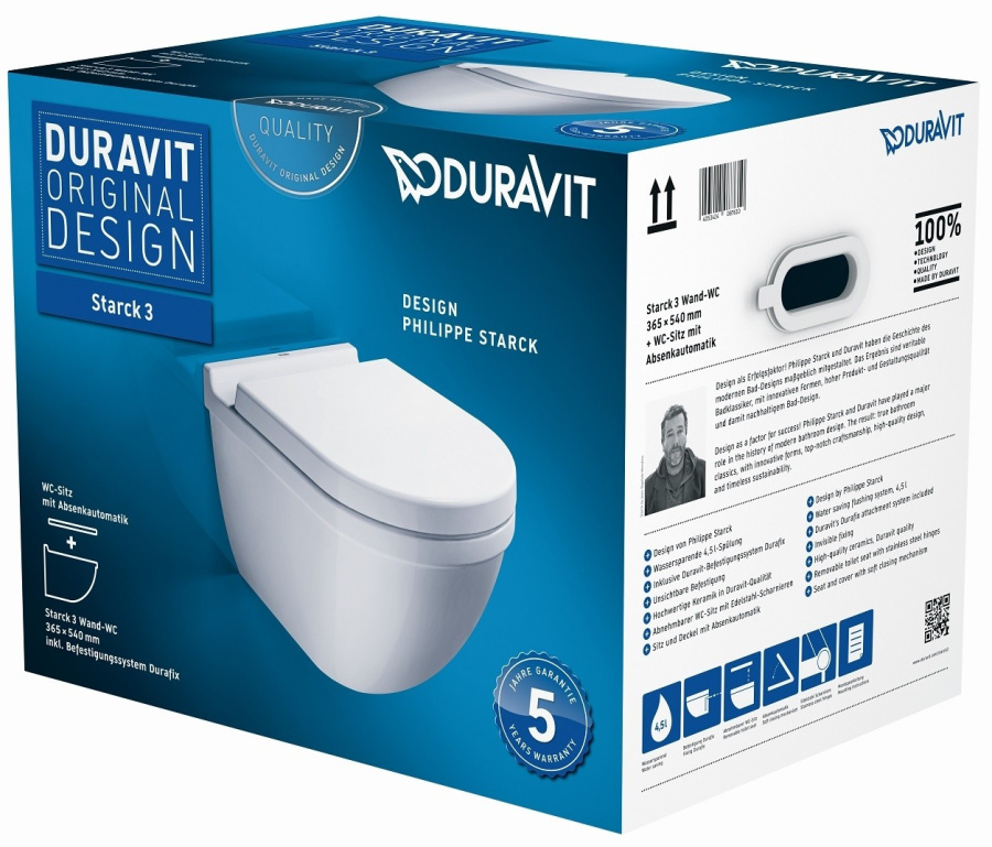 Фото Подвесной унитаз Duravit Starck 3 42250900A1 (2225090000+0063890000)