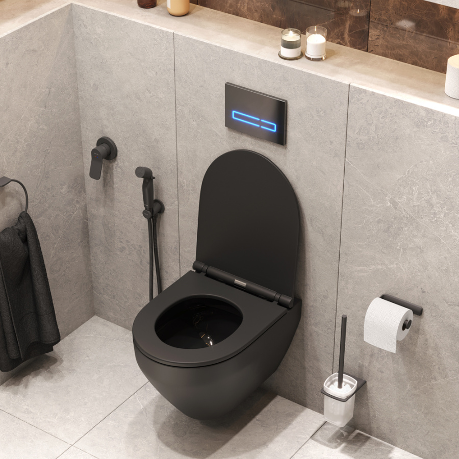 Фото Комплект с инсталляцией AM.PM Spirit V2.0 CK70GH с гигиеническим душем и аксессуарами, черный матовый