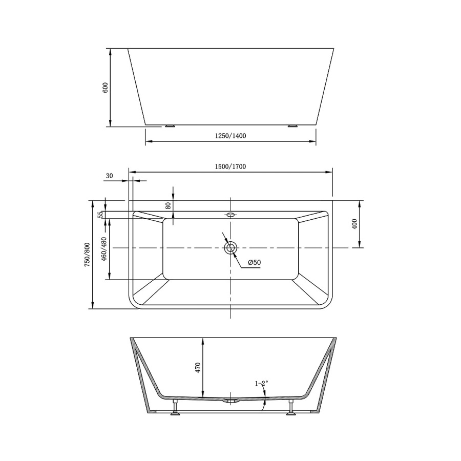 Фото Акриловая ванна Vincea 170x80 VBT-421-1700MW
