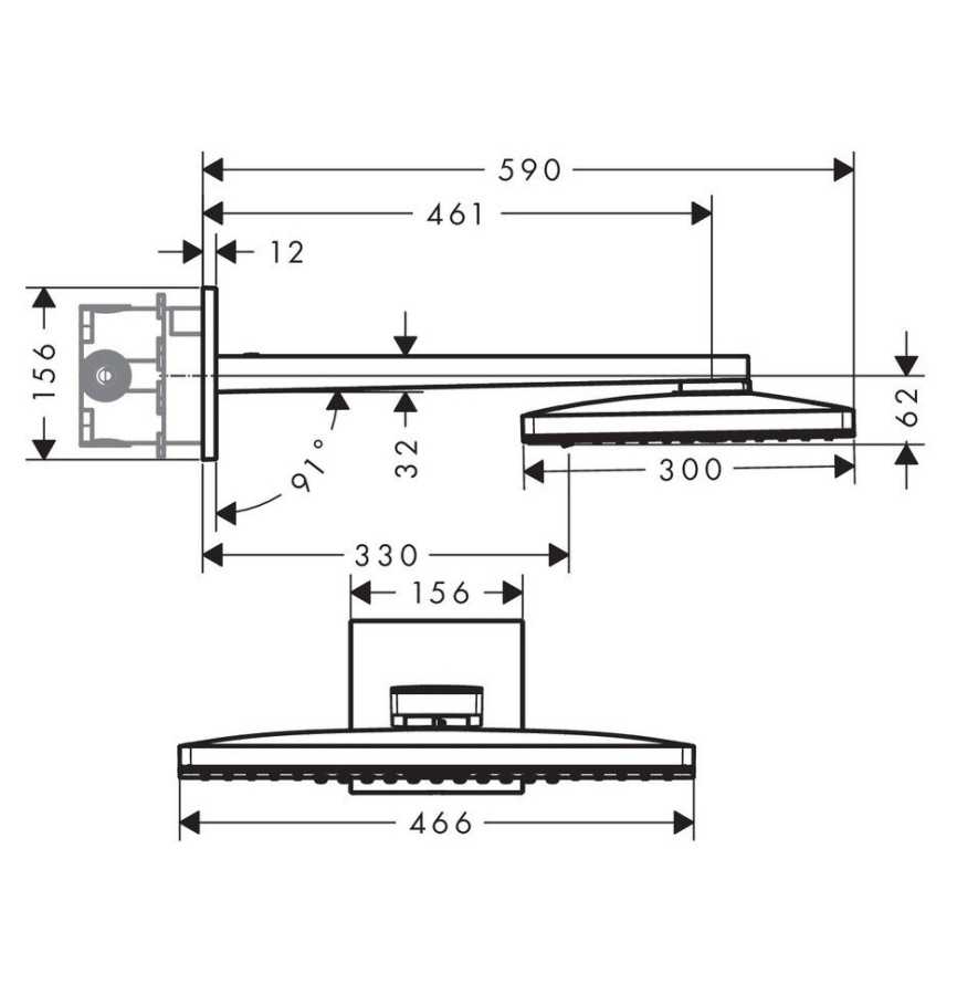 Фото Верхний душ встраиваемый hansgrohe Rainmaker Select 460 3jet EcoSmart 24017400 белый/хром