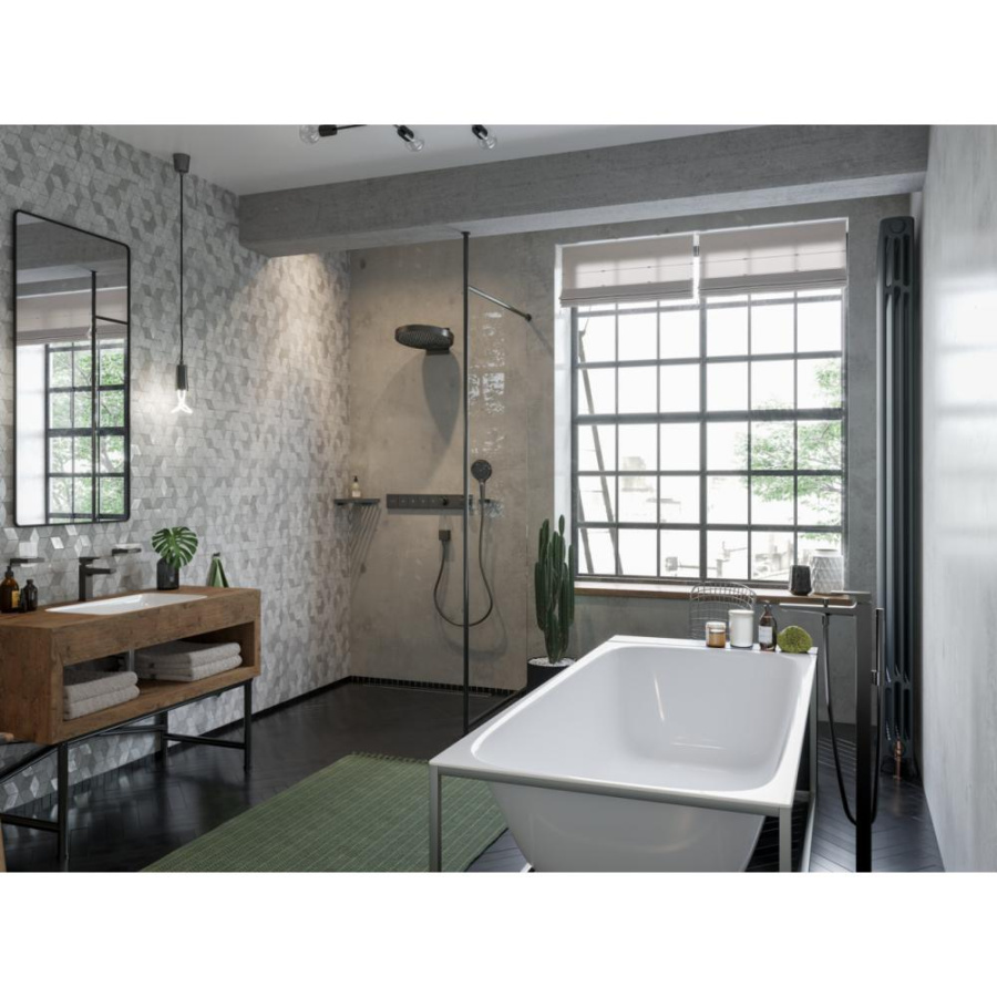 Фото Смеситель для душа с термостатом hansgrohe RainSelect 15382340 скрытого монтажа, для 4 потребителей шлифованный черный хром