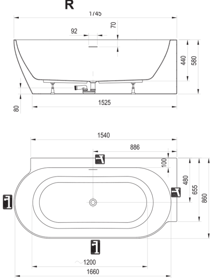 Фото Акриловая ванна Ravak Freedom Corner II Tec R 175x86 CC81500000 правая серая