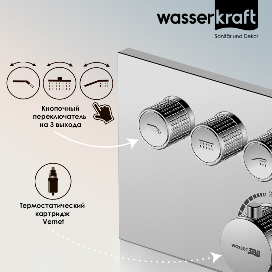 Фото Душевой комплект WasserKRAFT Dinkel A5858.090.118.271.010.137.091 Thermo с термостатом