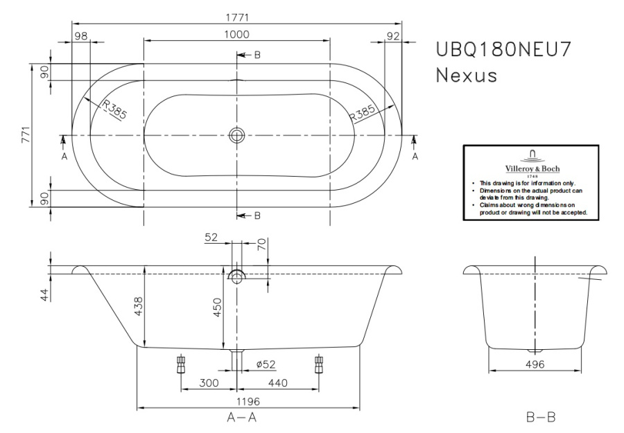 Фото Квариловая ванна Villeroy&Boch Nexus 177x77 UBQ180NEU7V-01