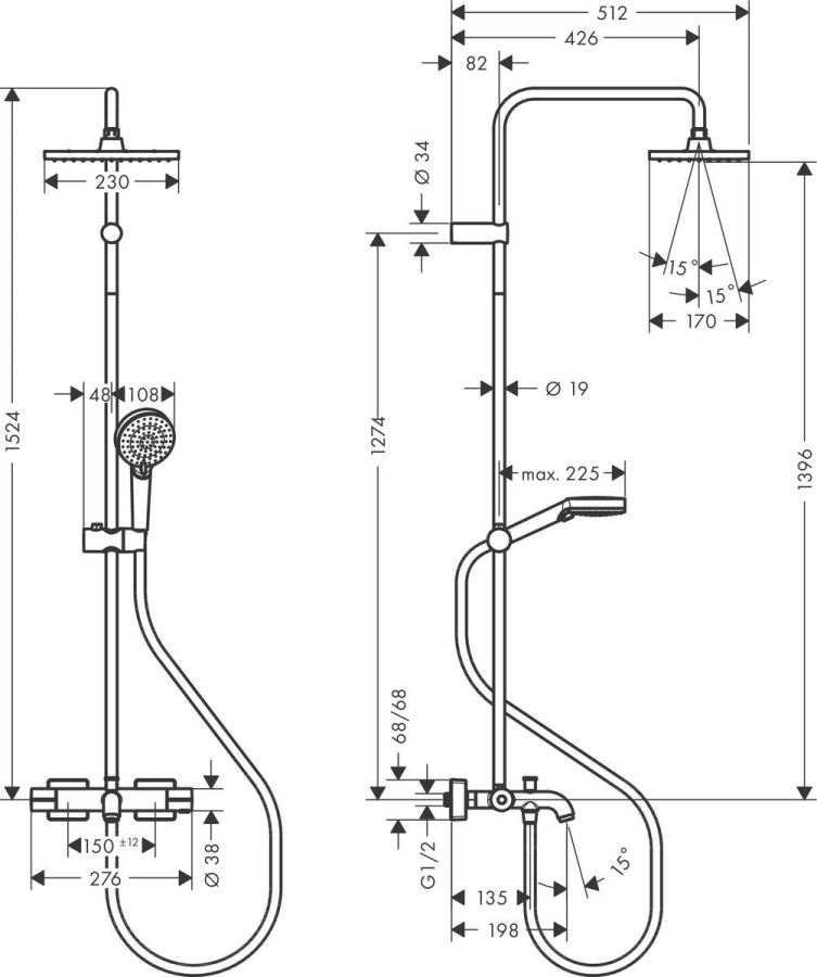Фото Душевая система c термостатом hansgrohe Vernis Shape Showerpipe 230 1jet 26284000, хром