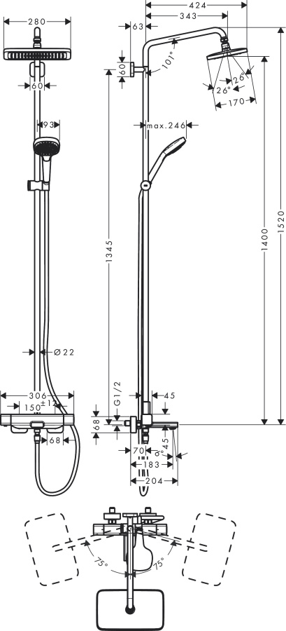 Фото Душевая стойка hansgrohe Croma E 27687000