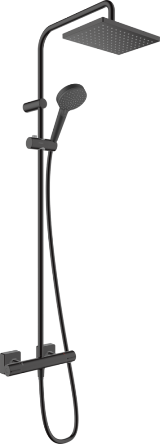 Фото Душевая система c термостатом hansgrohe Vernis Shape Showerpipe 230 1jet 26097670, EcoSmart, матовый черный