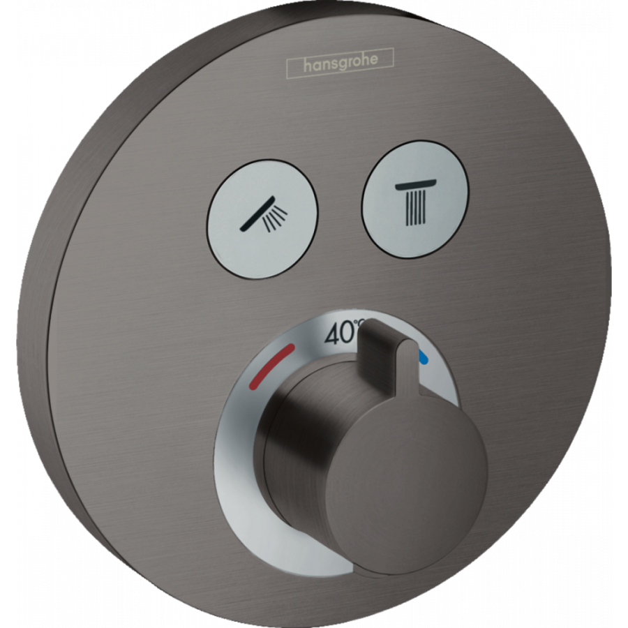 Фото Смеситель для душа с термостатом hansgrohe ShowerSelect S 15743340 для 2 потребителей, СМ, шлифованный черный хром