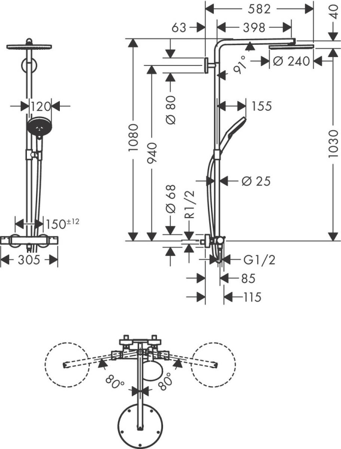 Фото Душевая стойка hansgrohe Raindance Select S Showerpipe 240 1jet P с термостатом 27633000