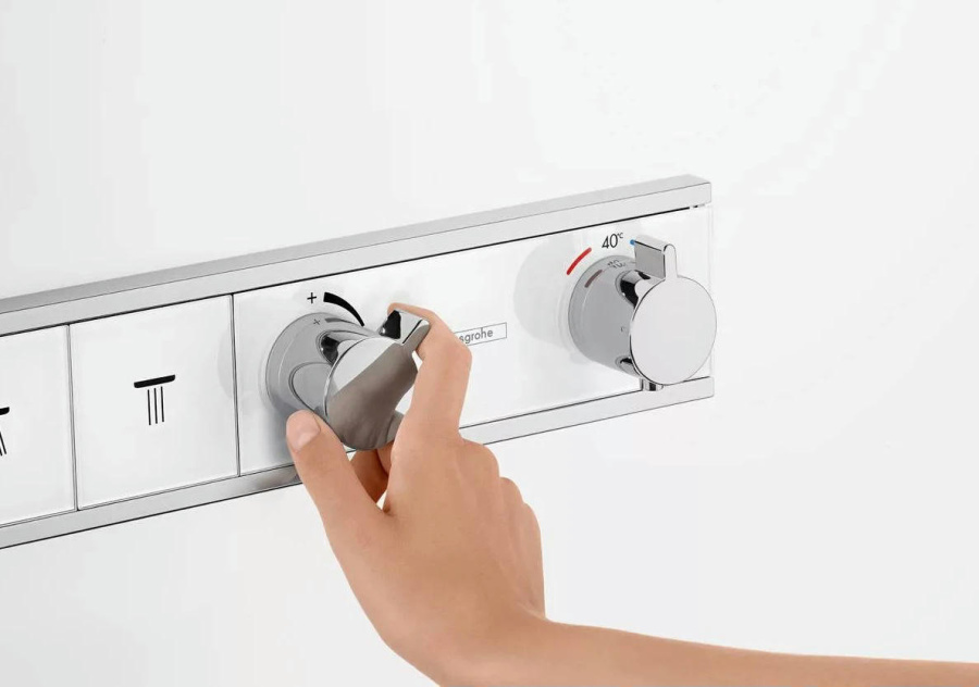 Фото Смеситель для душа с термостатом hansgrohe RainSelect 15355400 хром-белый