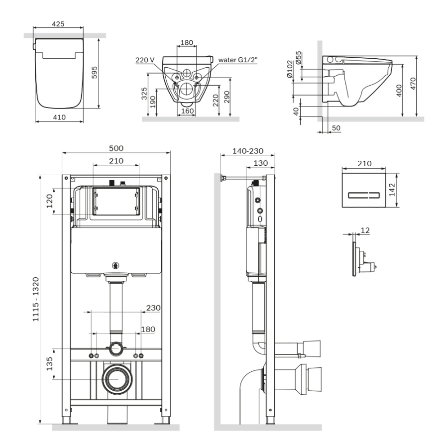 Фото Комплект инсталляция с унитазом и клавишей AM.PM Inspire 2.0 IS450A38.CCC50A белый, черный