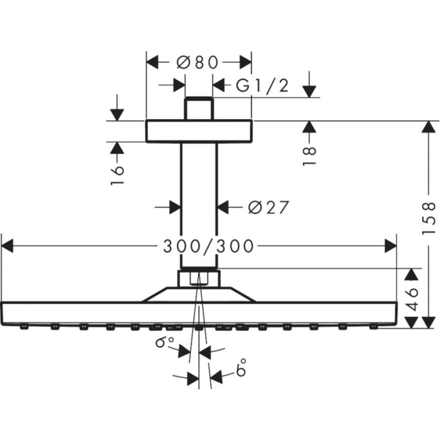 Фото Верхний душ hansgrohe Raindance E 300 1jet, 26250140 с потолочным подсоединением, шлифованная бронза