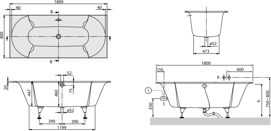 Фото Квариловая ванна Villeroy&Boch Pavia 180x80 UBQ180PAV2V-01 (витринный образец)
