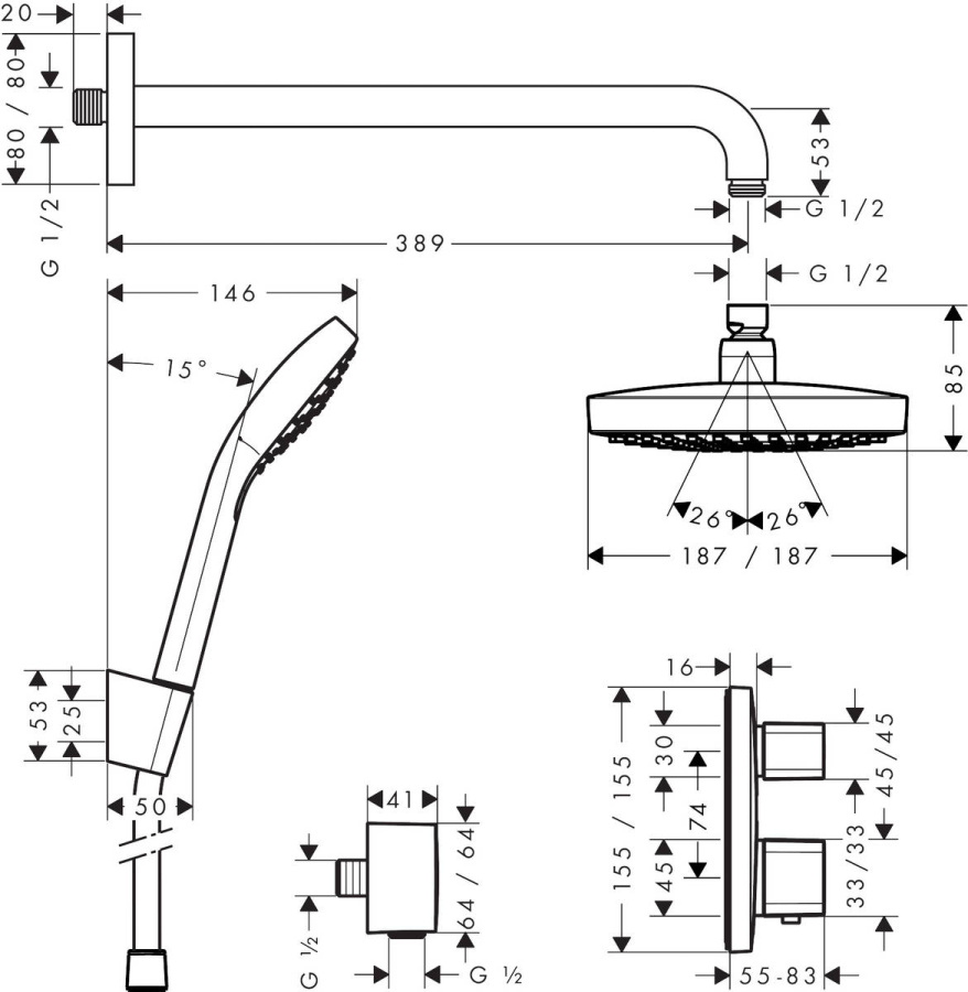 Фото Душевой комплект hansgrohe Croma Select E/Ecostat 27294000