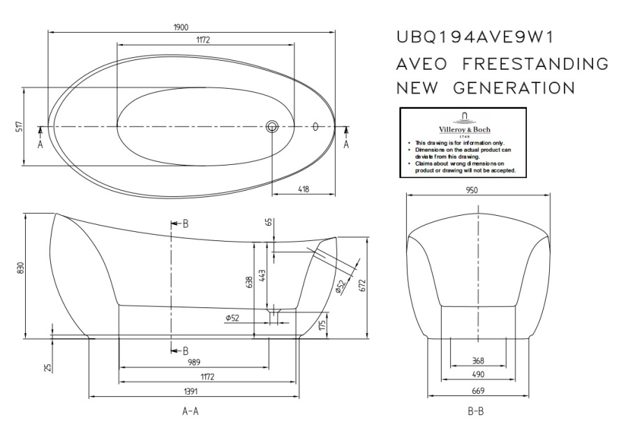 Фото Квариловая ванна Villeroy&Boch Aveo new generation 190x95 UBQ194AVE9W1V-01
