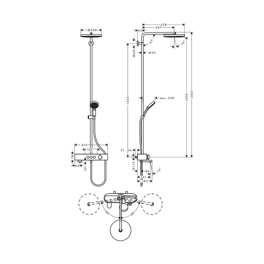 Фото Душевая стойка hansgrohe Pulsify S 260 Showerpipe 24230000 с термостатом