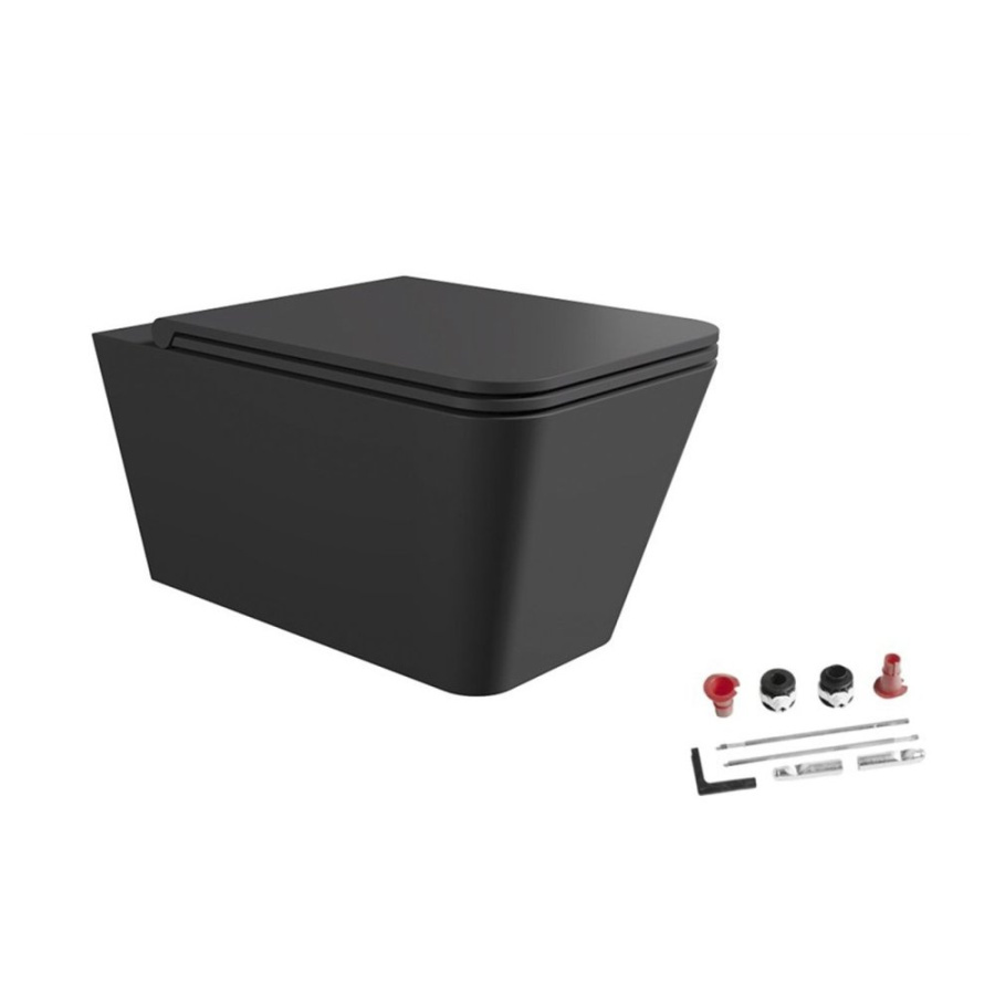 Фото Подвесной унитаз с крышкой и сиденьем Alice Hide Square 31210108SET чёрный матовый