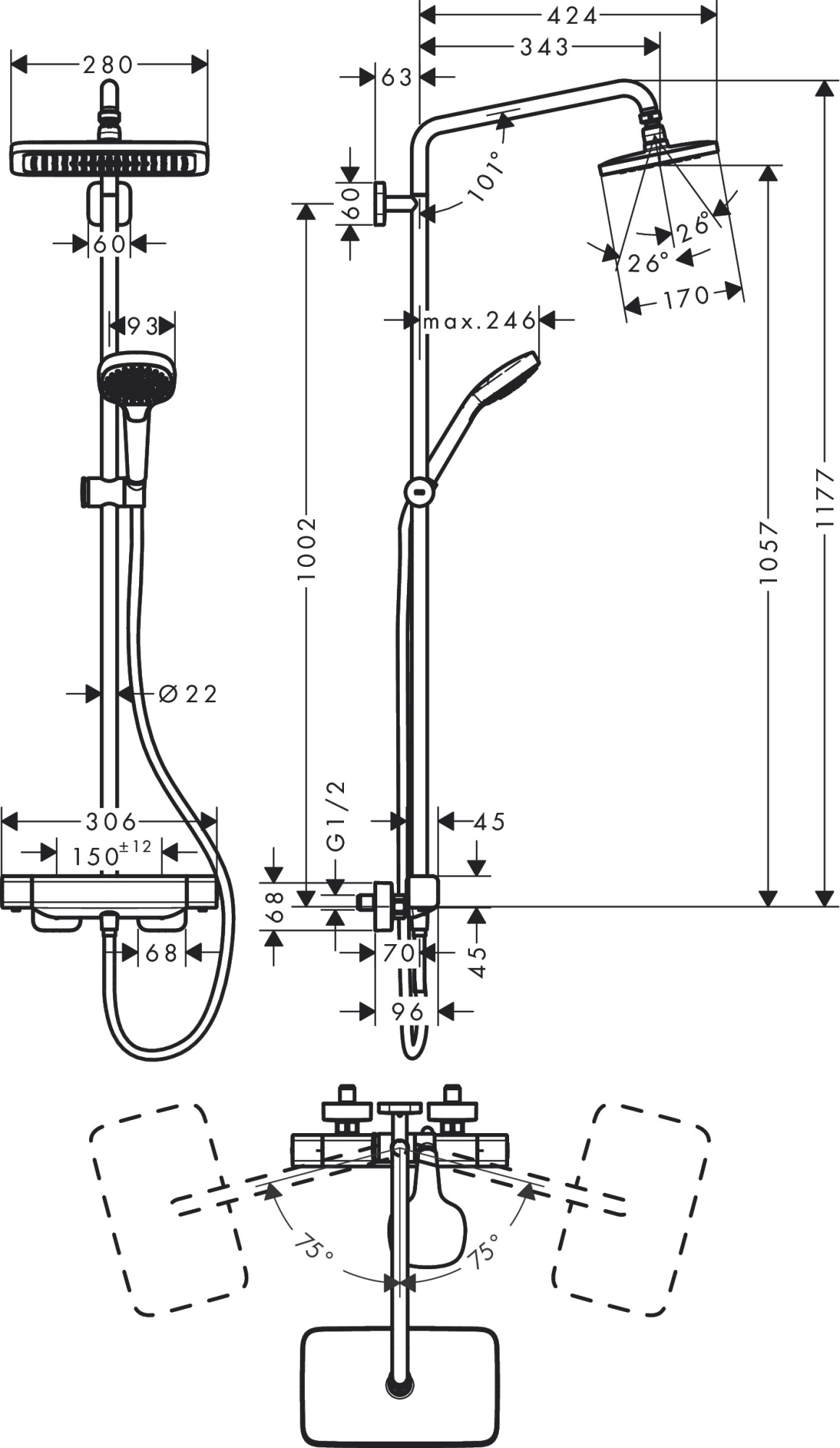 Фото Душевая стойка hansgrohe Croma E 27630000