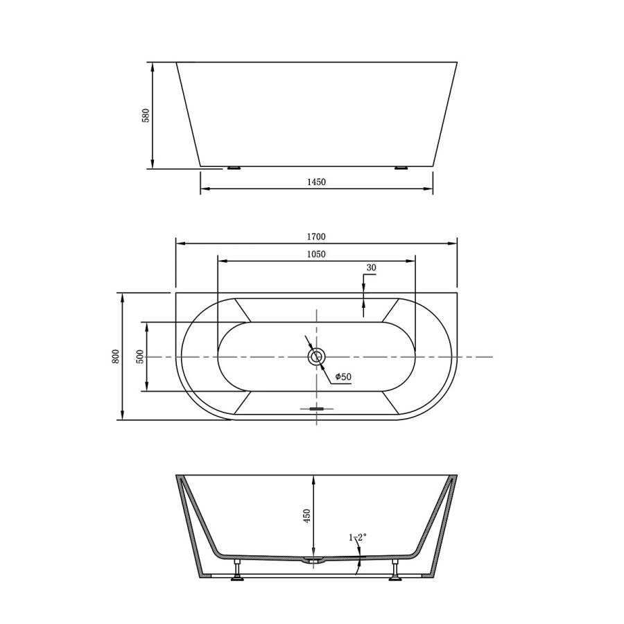 Фото Акриловая ванна Vincea 170x80 VBT-421-1700MB